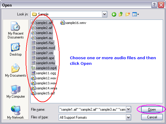 Choose one or more WAV files